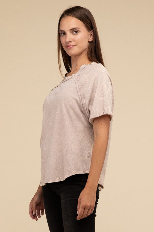 Back Patch Crinkle Washed Raglan Sleeve T-Shirt