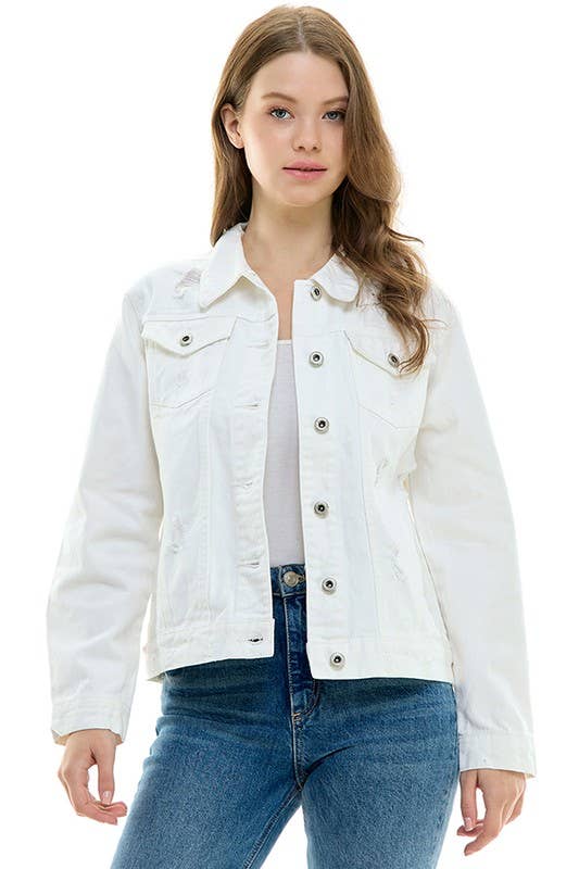 LADY CASUAL COTTON DENIM JEAN JACKET (OPEN PACK): Medium Blue / 100% Cotton / XL
