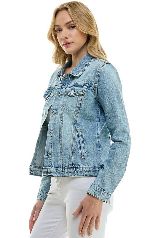 LADY CASUAL COTTON DENIM JEAN JACKET (OPEN PACK): Vintage Black / 100% Cotton / M