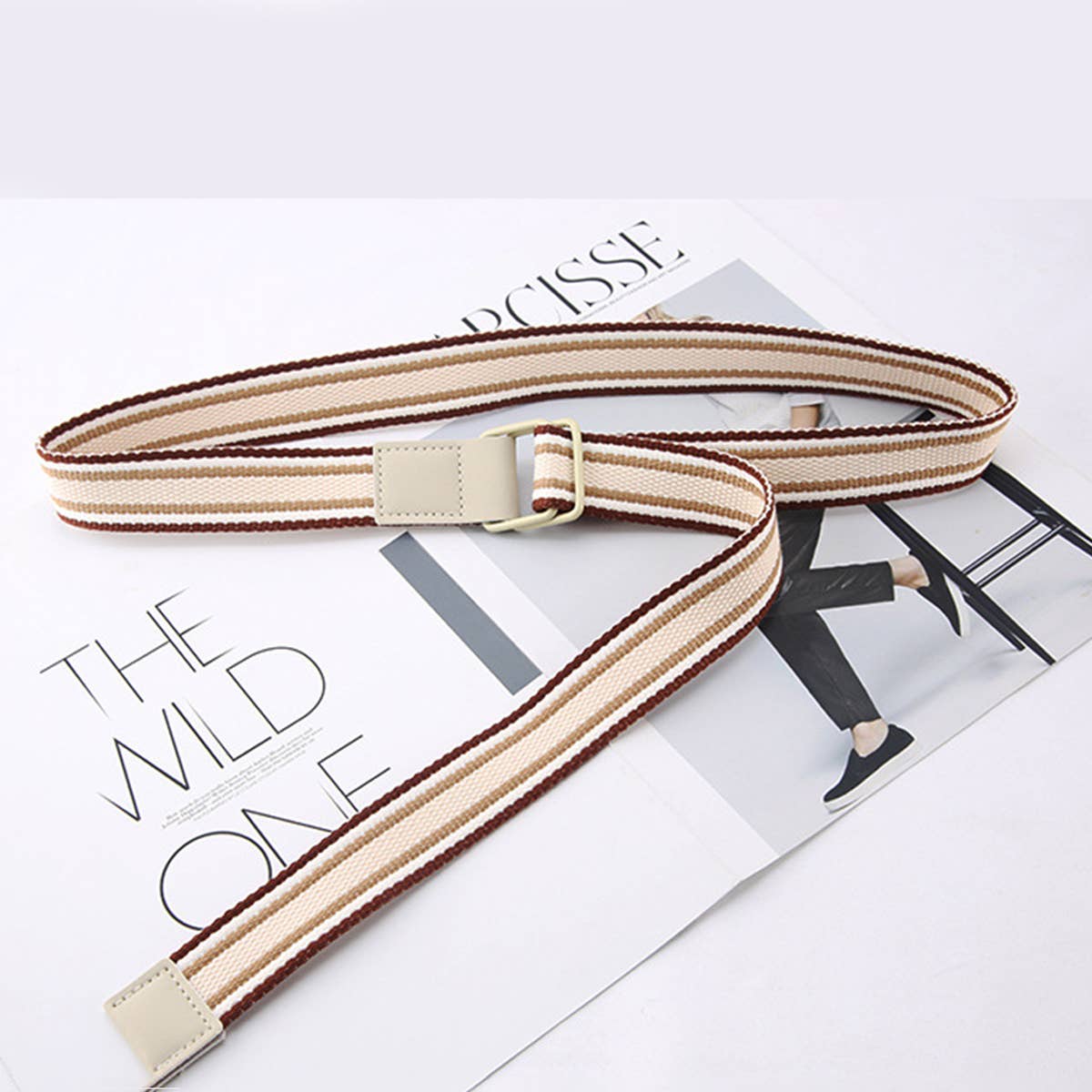 CWABE0948_STRIPED SIMPLE ALL-MATCH DOUBLE BUCKLE BELT: TYPE4 / (OS) 1