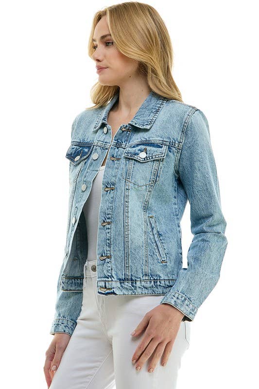 LADY CASUAL COTTON DENIM JEAN JACKET (OPEN PACK): Light Blue / 100% Cotton / XL