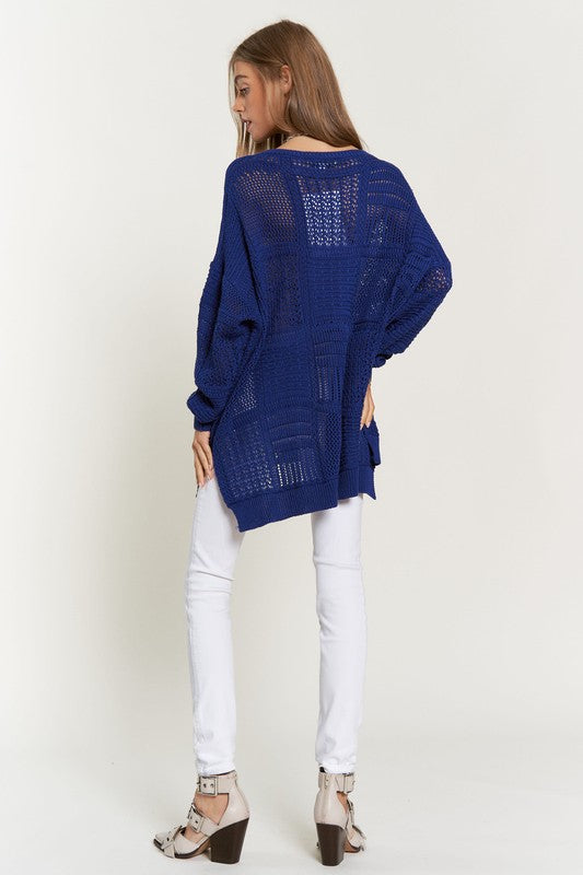 Davi & Dani Openwork Side Slit Drop Shoulder Knit Cover Up