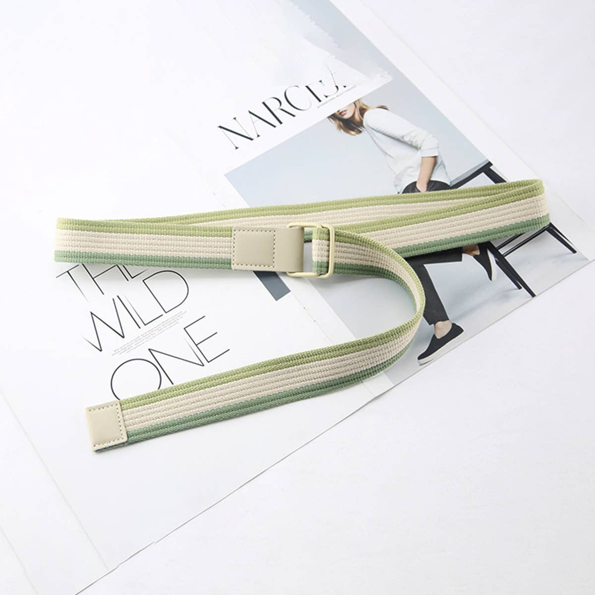 CWABE0948_STRIPED SIMPLE ALL-MATCH DOUBLE BUCKLE BELT: TYPE1 / (OS) 1