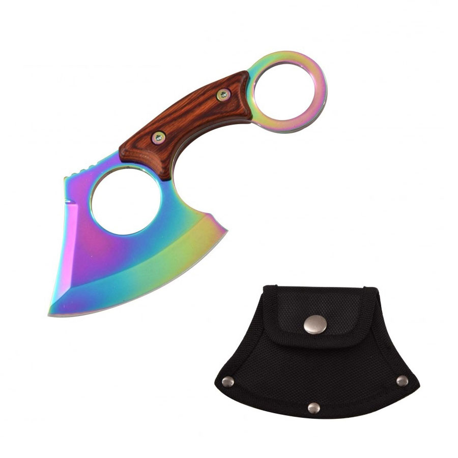 Rainbow Titanium Straight Edge Fixed Blade Cleaver Axe Hunting knife Karambit