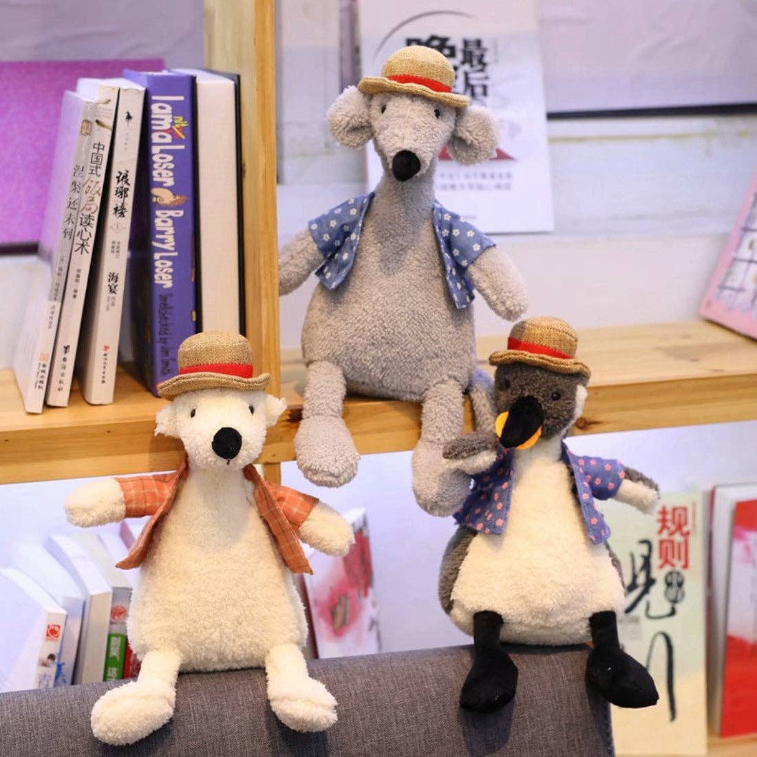 Kawai - Cute Straw Hat Plush Toys: RAT-GRAY / 30CM