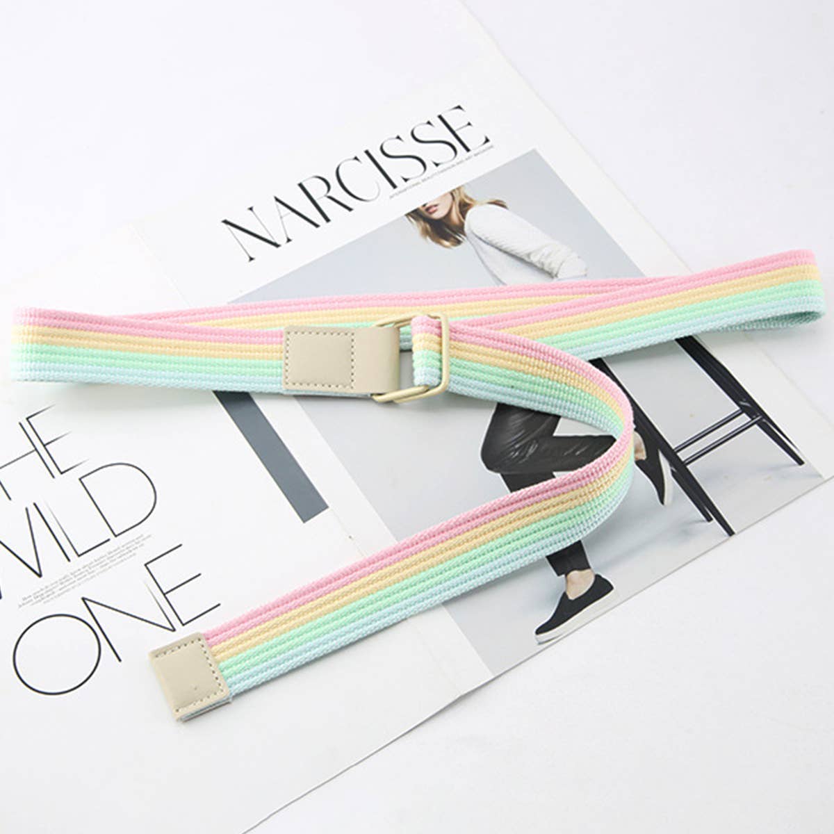 CWABE0948_STRIPED SIMPLE ALL-MATCH DOUBLE BUCKLE BELT: TYPE4 / (OS) 1