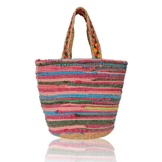 Colorful Weave Jute-Cotton Shopping Grocery Bag