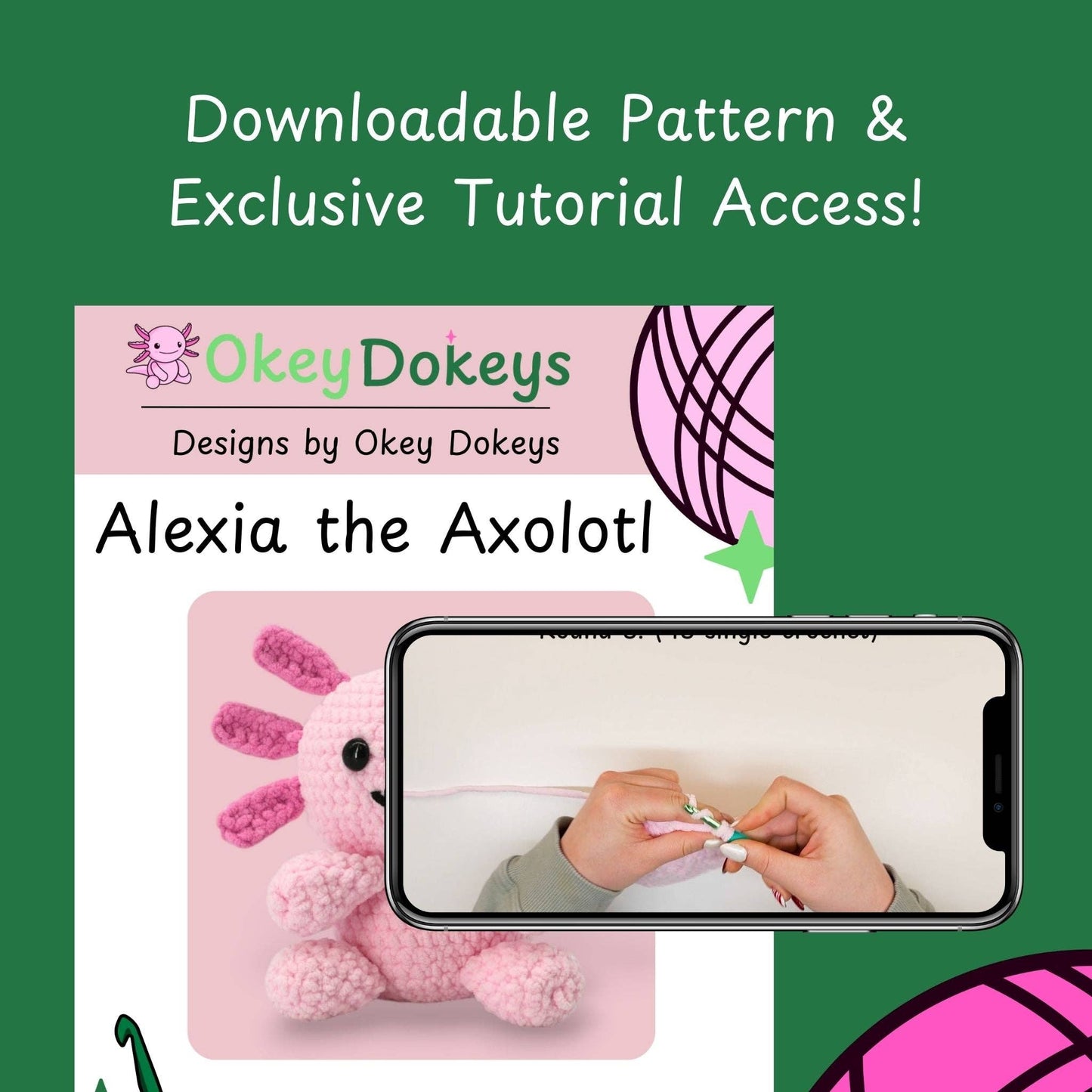 Crochet Axolotl Kit - Alexia the Axolotl Plushie: Pink Axolotl