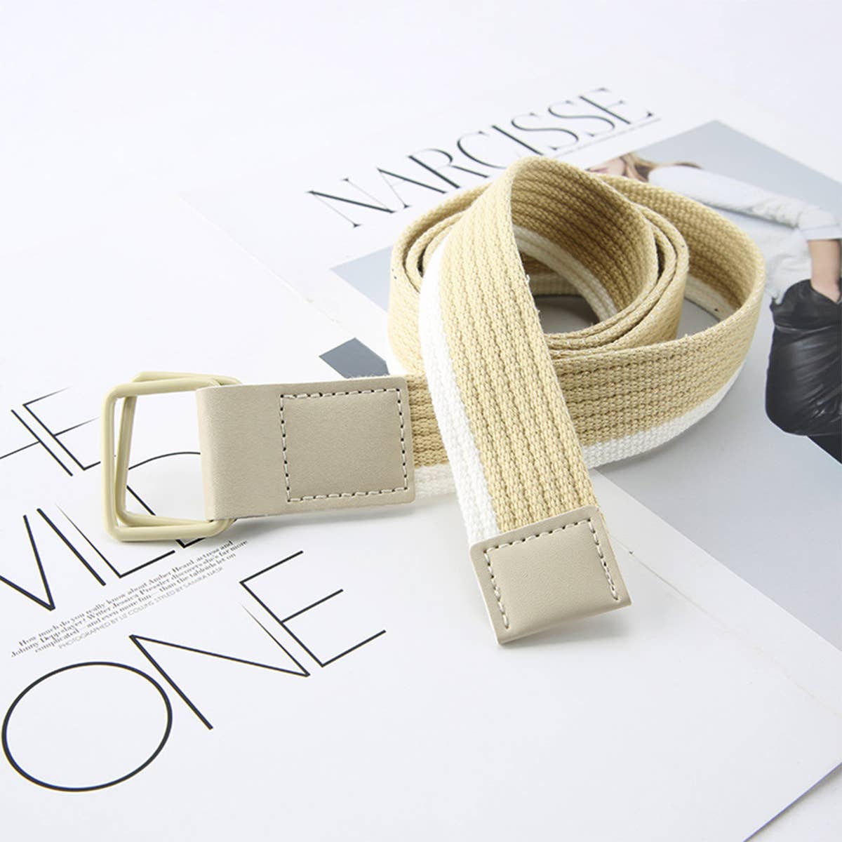 CWABE0948_STRIPED SIMPLE ALL-MATCH DOUBLE BUCKLE BELT: TYPE4 / (OS) 1