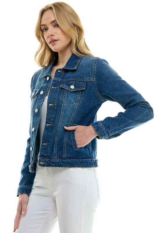 LADY CASUAL COTTON DENIM JEAN JACKET (OPEN PACK): Vintage Black / 100% Cotton / S