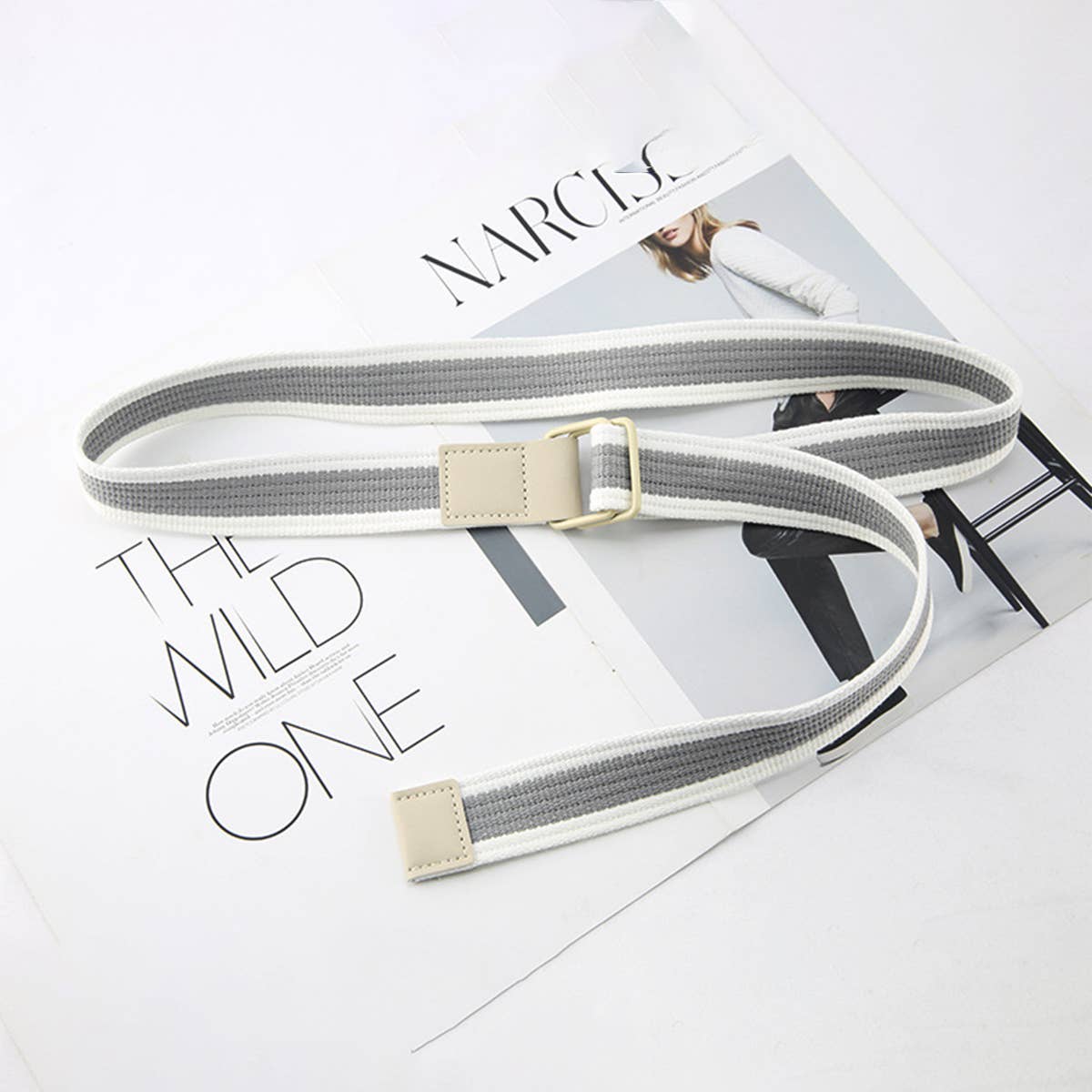 CWABE0948_STRIPED SIMPLE ALL-MATCH DOUBLE BUCKLE BELT: TYPE4 / (OS) 1