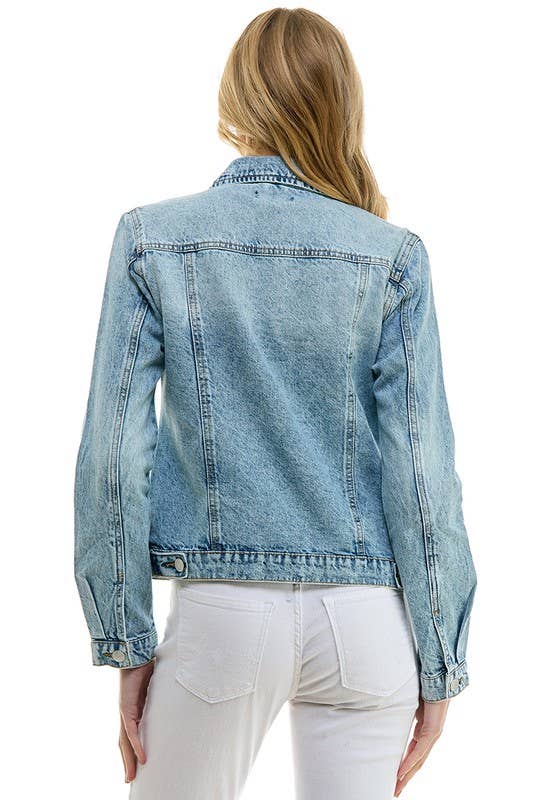 LADY CASUAL COTTON DENIM JEAN JACKET (OPEN PACK): Vintage Black / 100% Cotton / S