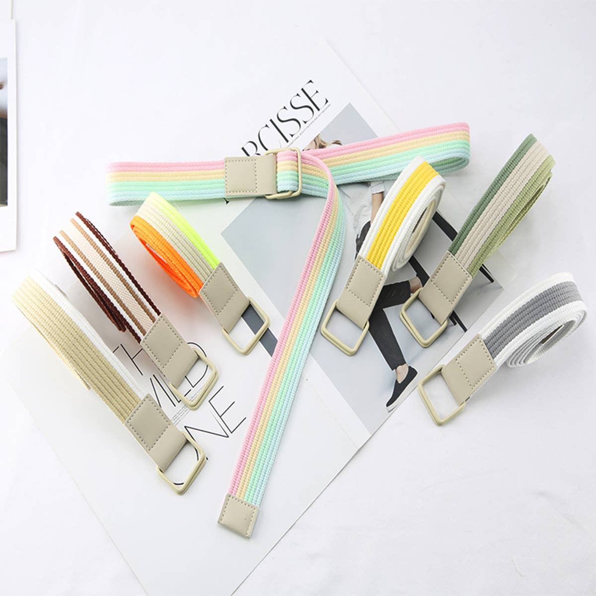 CWABE0948_STRIPED SIMPLE ALL-MATCH DOUBLE BUCKLE BELT: TYPE7 / (OS) 1