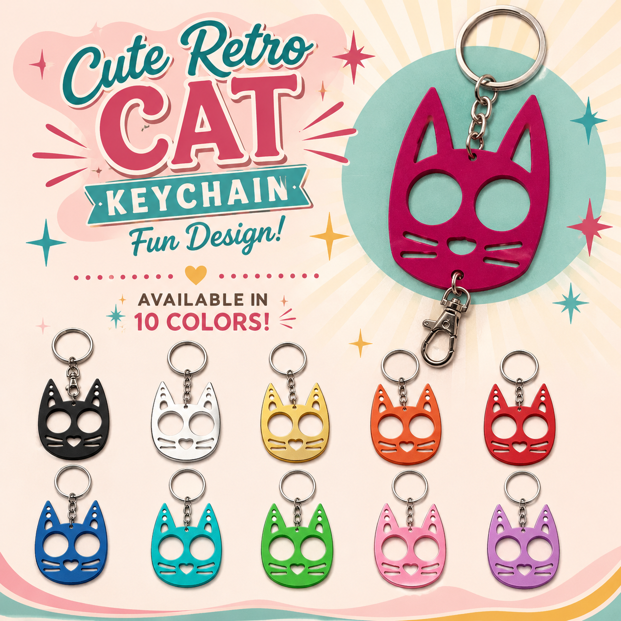 Retro Cat Ears - Pointed Self Defense Keychain