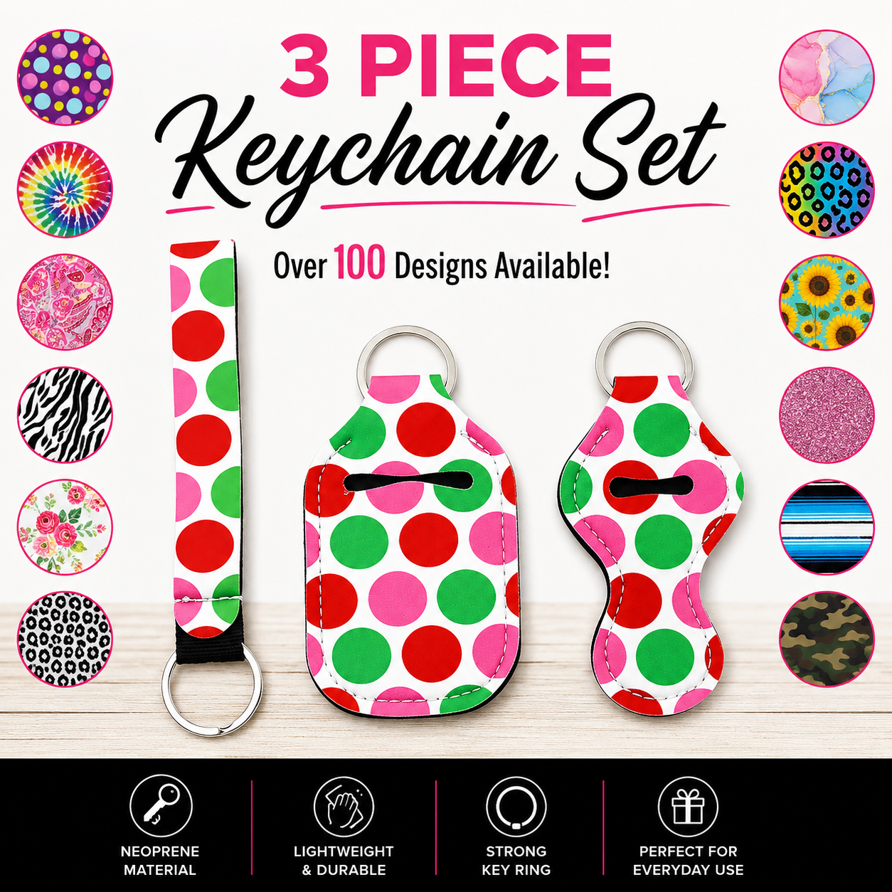 3 Piece Designer Keychain Set