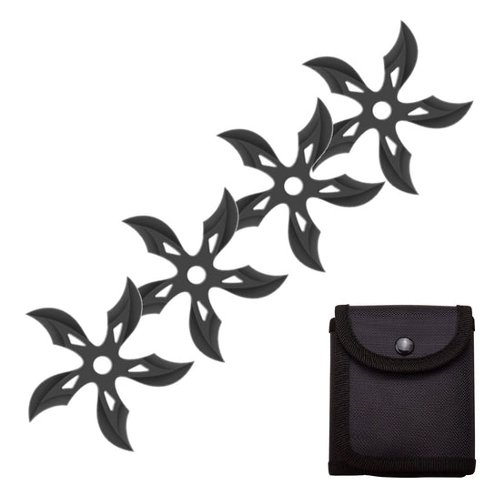 4 PC Set Black Ninja Throwing Stars Anime Shuriken Knife Curve Blade Five-Sided