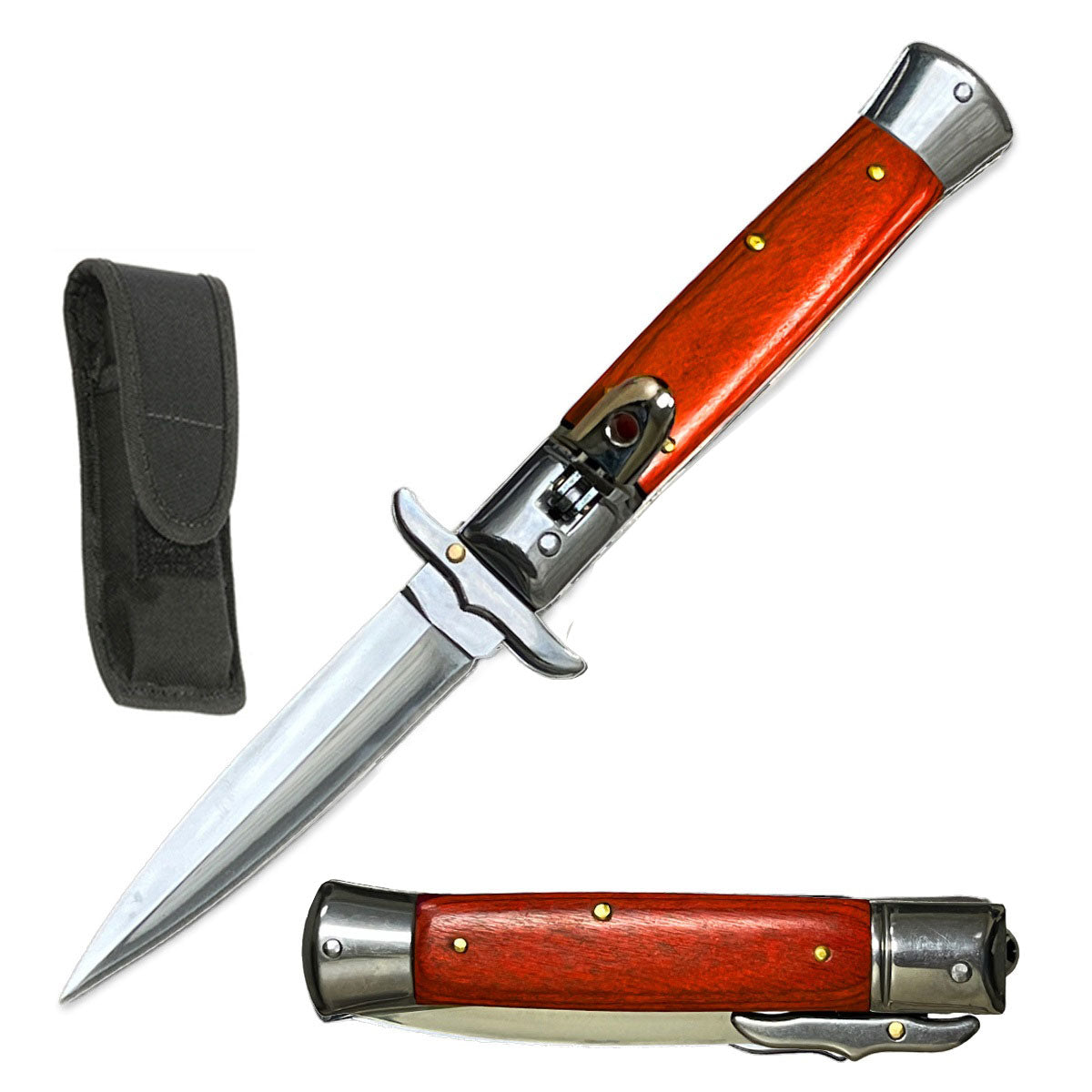 8.25" Wood Handle Automatic Lever Lock Stiletto Knife