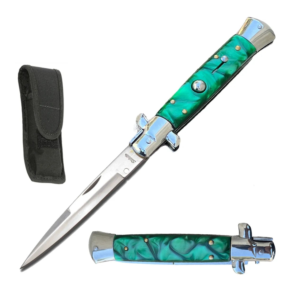 8.75" Classic Green Italian Stiletto Switch Blade Automatic Knife