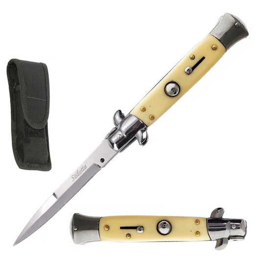 8.75" Italian Stiletto Automatic Switch Blade Knife Ivory Handle