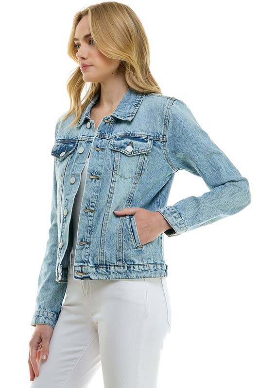 LADY CASUAL COTTON DENIM JEAN JACKET (OPEN PACK): Vintage Black / 100% Cotton / XL