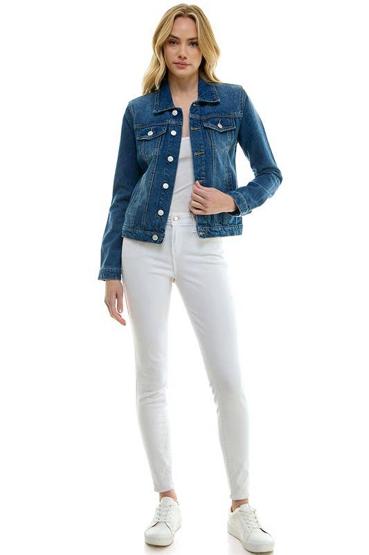 LADY CASUAL COTTON DENIM JEAN JACKET (OPEN PACK): Light Blue / 100% Cotton / L