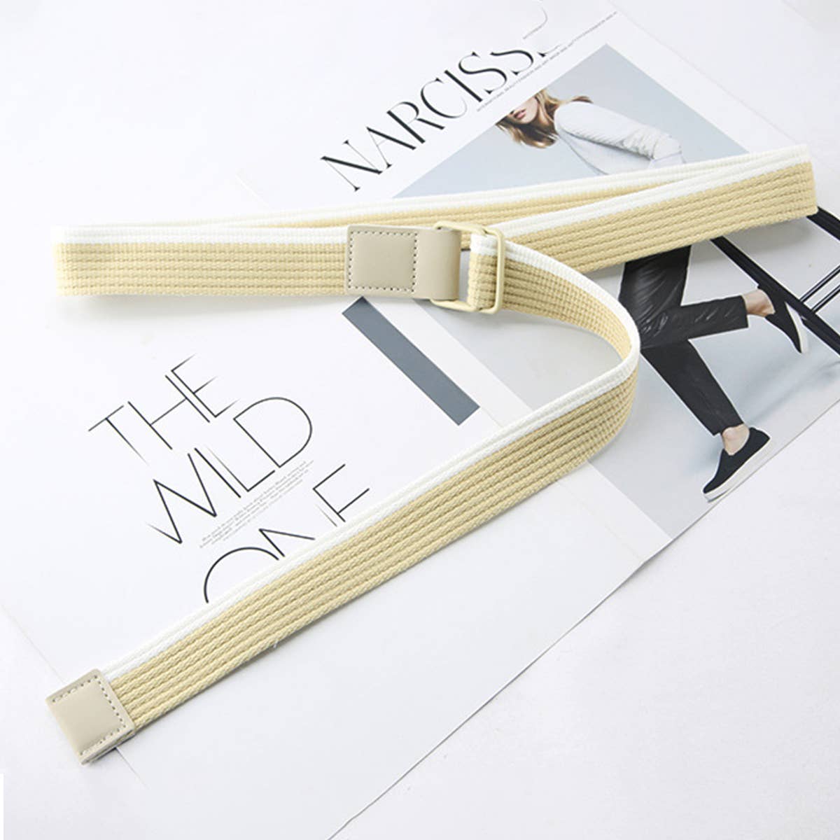 CWABE0948_STRIPED SIMPLE ALL-MATCH DOUBLE BUCKLE BELT: TYPE5 / (OS) 1