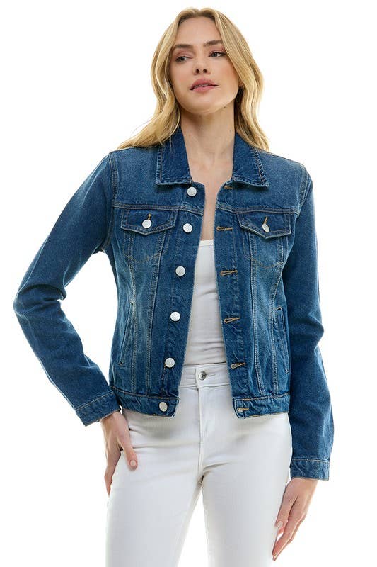 LADY CASUAL COTTON DENIM JEAN JACKET (OPEN PACK): Medium Blue / 100% Cotton / XL