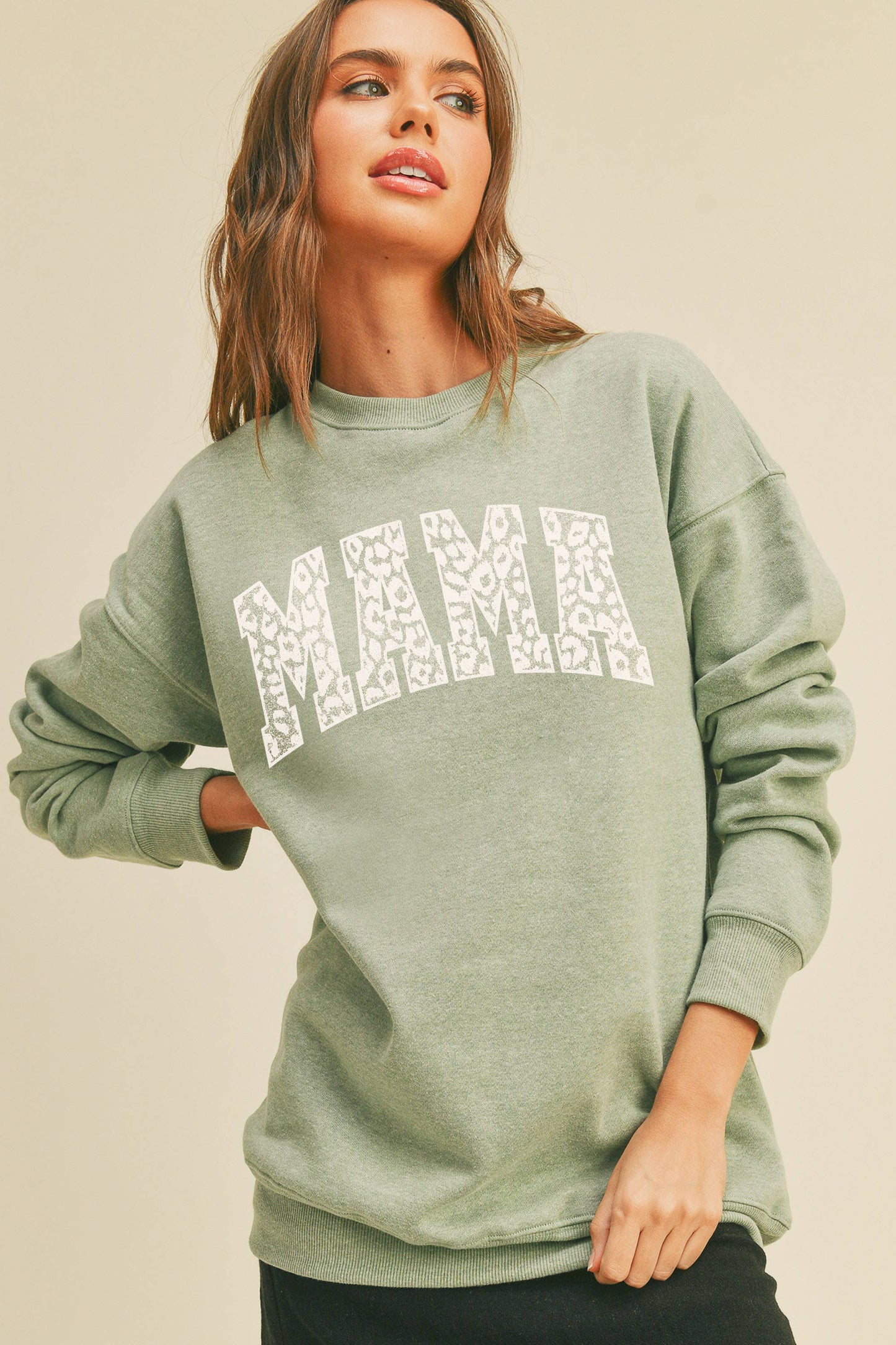 Mama Leopard Graphic Sweatshirt: Tea Rose / XL