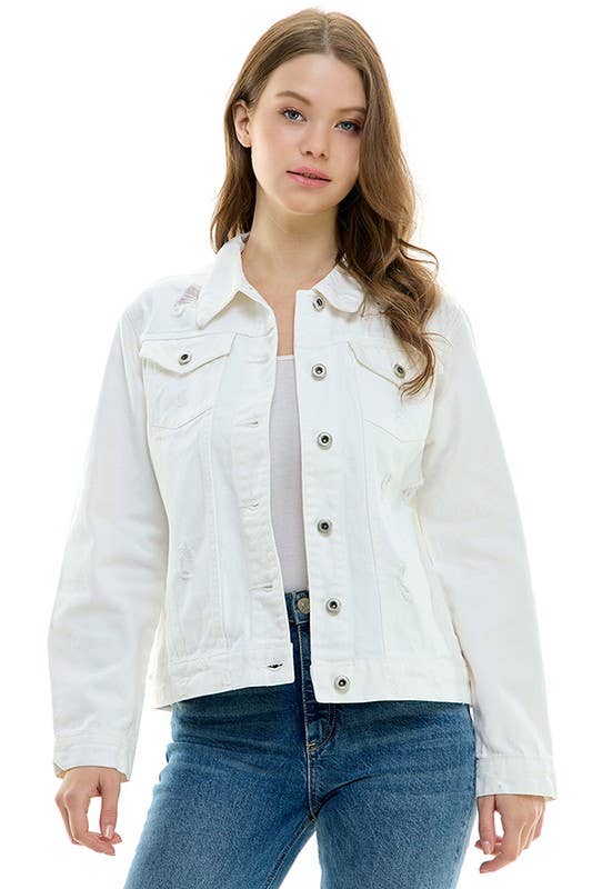 LADY CASUAL COTTON DENIM JEAN JACKET (OPEN PACK): Vintage Black / 100% Cotton / S