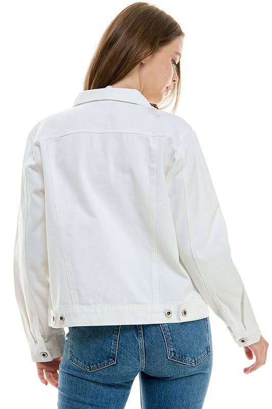 LADY CASUAL COTTON DENIM JEAN JACKET (OPEN PACK): Light Blue / 100% Cotton / L