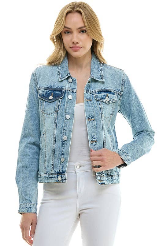LADY CASUAL COTTON DENIM JEAN JACKET (OPEN PACK): Vintage Black / 100% Cotton / L