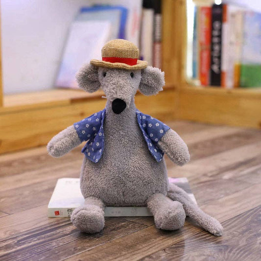 Kawai - Cute Straw Hat Plush Toys: RAT-GRAY / 30CM