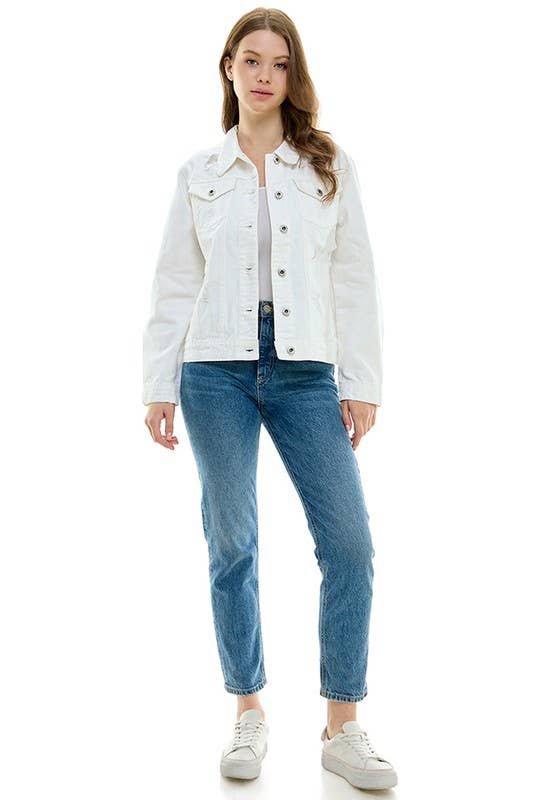 LADY CASUAL COTTON DENIM JEAN JACKET (OPEN PACK): Light Blue / 100% Cotton / L