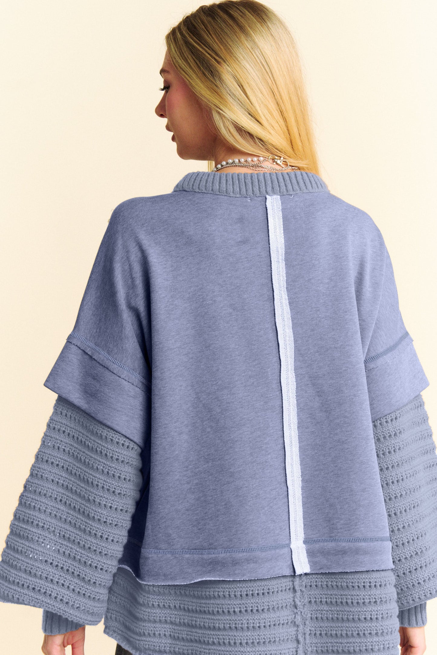 Davi & Dani Faux Layered Round Neck Sweater