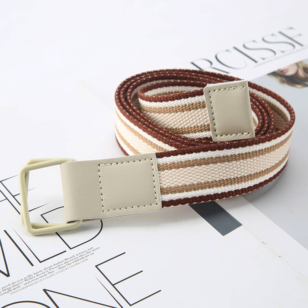 CWABE0948_STRIPED SIMPLE ALL-MATCH DOUBLE BUCKLE BELT: TYPE7 / (OS) 1