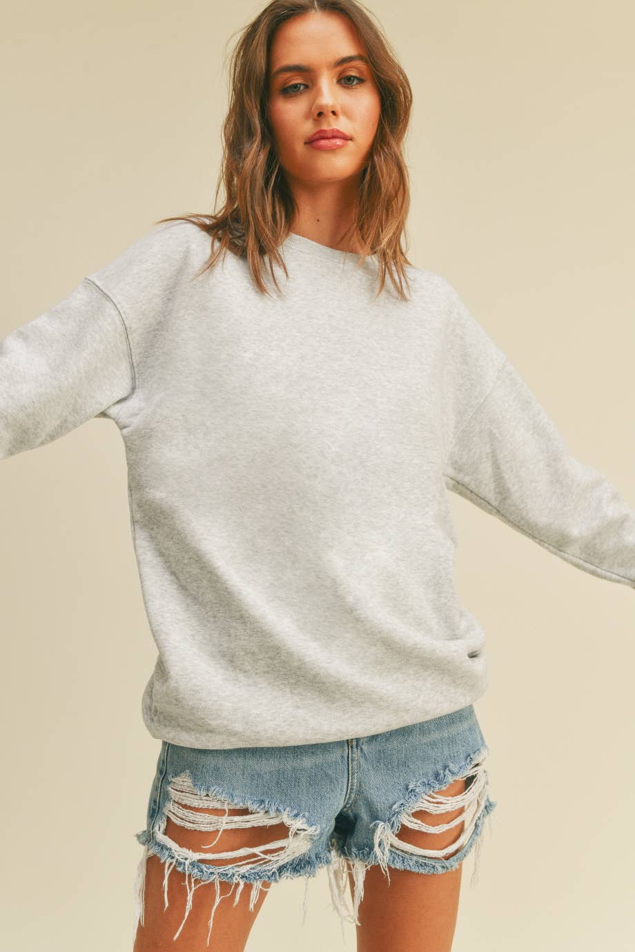 Blank Long Sleeve Sweatshirt: TEA ROSE / M